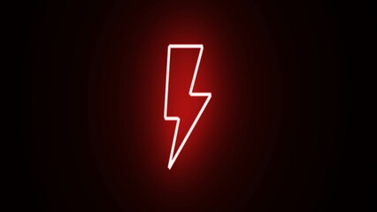 Bright neon red line smartphone charging wireless charger icon isolated on black background. Glowing red neon lightning bolt icon energy neon.