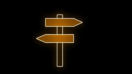 Road traffic sign. Directional sign with bright futuristic neon orange and black background. 3D Neon Signboard. Bright signage. Road traffic sign. Blank board with space for text glossy signage.