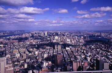 Aerial view on Manhattan from the World Trade Center's observation deck, New York during early 1990s