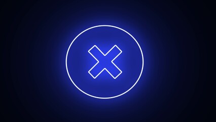 Blue isolated 3d rendering sign removal or delete icon. neon line X Mark, Cross in circle icon isolated on black background. Exit error delete icon neon glowing sign.