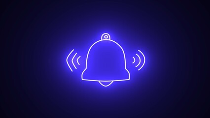 Neon alarm bell icon on black background. Collection of new message notification icons. Neon ringing bells and clocks and notifications, alarm alerts for smartphones.