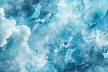 Handcrafted watercolor depiction of a soft blue sky with clouds, abstract texture