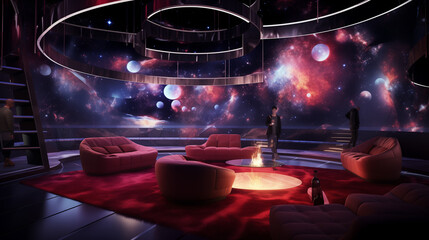 Virtual reality entertainment room with interactive walls, transforming the space into a unique and dynamic interior experience of the future