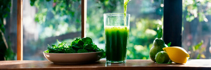green smoothie in a glass. Selective focus.