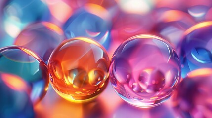 Spherical soaplike bubbles in vibrant colors with reflective surfaces.