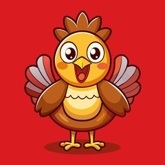 Cute chicken turkey thanksgiving cartoon vector icon illustration animal holiday icon isolated with red background