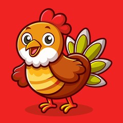 Cute chicken turkey thanksgiving cartoon vector icon illustration animal holiday icon isolated with red background