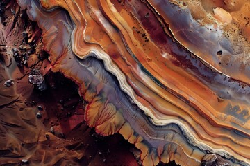 A high definition capture of layered geological formations with vibrant earth tones and textures