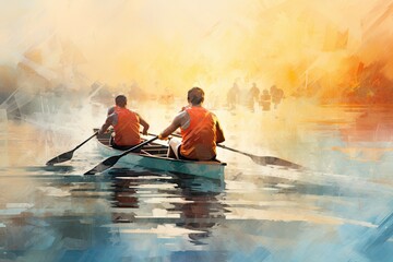 the rowers are in a rowing team - obrazy, fototapety, plakaty