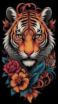 vector artwork tattoo design a fier tiger head