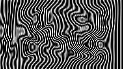 Black and white strips that are wavy and Bulging in random areas that create organic shapes