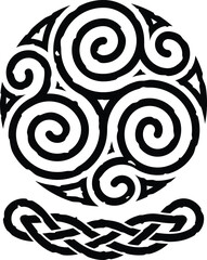 Grunge Curved Celtic Knot Graphic with Celt Triskelion