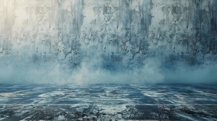 Empty Industrial Grunge Room with Blue Hues