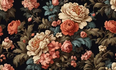 Fotobehang Vintage bouquet of beautiful flowers on black. Floral background. Baroque old fashiones style. Natural pattern wallpaper or greeting card. © Евгения Жигалкина