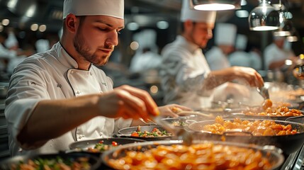a chef is preparing food in a restaurant kitchen