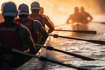 the rowers are in a rowing team - obrazy, fototapety, plakaty