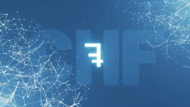 Animated background with rotating symbol of CHF currency signs and plexus lines