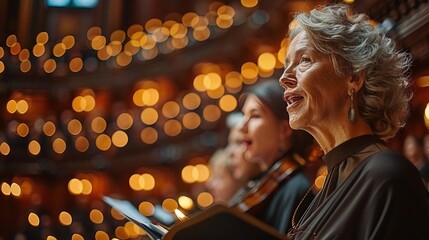 A musician is performing in a joyful choir at a church event - obrazy, fototapety, plakaty