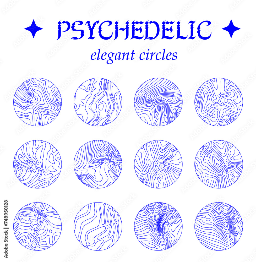 Poster elegant circles with psychedelic wavy pattern for contemporary design.