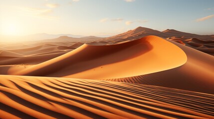 Majestic sahara desert panorama at sunset with golden sand dunes captivating banner image - obrazy, fototapety, plakaty
