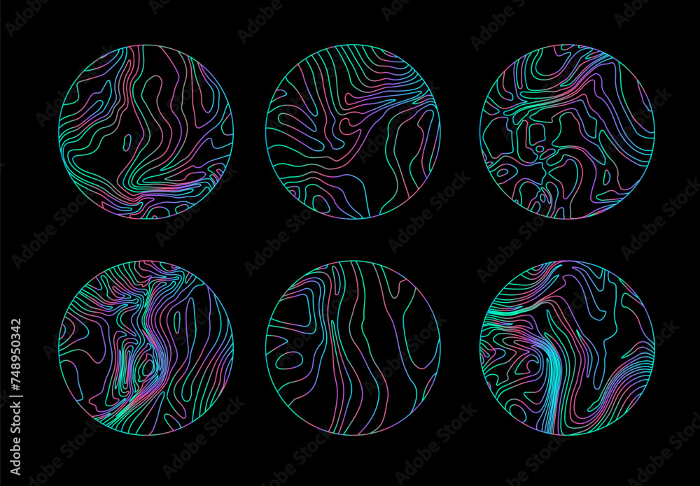 Aufkleber elegant holographic circles with psychedelic wavy pattern in neon bright colors.