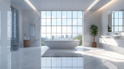 Fototapeta na wymiar A minimalist bathroom with a clean white color scheme, a simple vanity