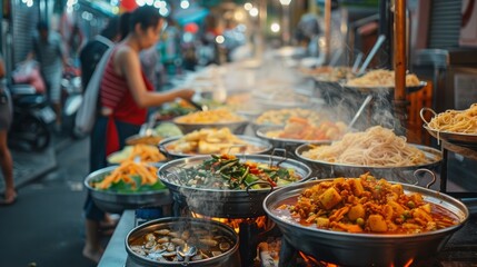 Fototapeta premium A lively shot of a person enjoying a delicious street food meal