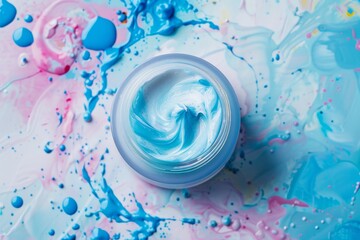 Fototapeta premium Facial leaf skin care cream. Skincare treatment products: hand washing step lotion, skincare hyaluronic acid skincare gel, oil, pipette with hot stone massage serum and hydrating mask jar pot