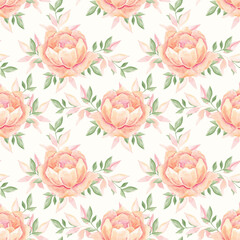 Hand drawn watercolor pattern of peach blossoms. Texture. Painted flowers. Spring. Wedding. Home floral textiles. Tablecloth. Scrubbooking. Print for fabric. Summer.
