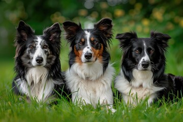 Three Border Collies in Harmony, Embracing Friendship on Lush Green - Generative AI