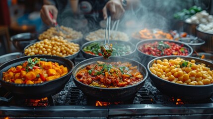A lively shot capturing a person enjoying a delicious street food meal