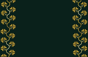 Art deco frame. Golden ukrainian pattern design, template for invitations and greeting cards. Vector illustration. Vintage linear border. Dark green background