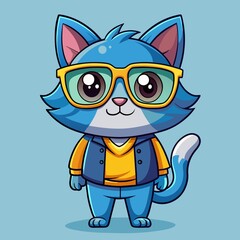 Cute cool cat wearing glasses cartoon vector icon illustration animal nature icon concept isolated