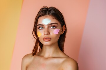 Obraz premium Face Skin tone protectors skin care cream. Skincare beauty cosmetic products: lip balm, AM skincare lotion, skincare Tigernut milk eye gel, Volumizing mousse serum and master bathroom jar pot