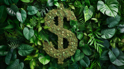 Obraz premium Dollar sign covered with green plants against green background