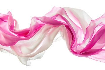 Elegant Pink and White Silk Fabric Flowing  - Isolated on White Transparent Background 
