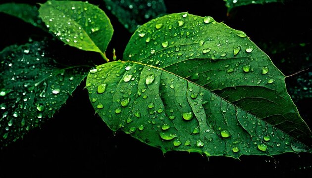 Photo humoristique de feuilles vertes avec gouttes d'eau après la pluie dans la forêt 