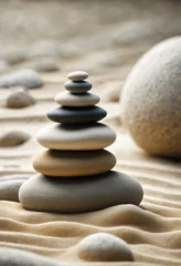 Tuinposter zen stones on the beach © Juei