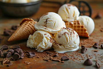 Obraz na płótnie Canvas A ice cream with a cone and a scoop --ar 3:2