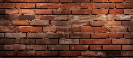 This detailed close-up image showcases a corner of a terracotta brick wall, revealing a mix of dark and light shades. The wall is densely packed with bricks, creating a rich texture.