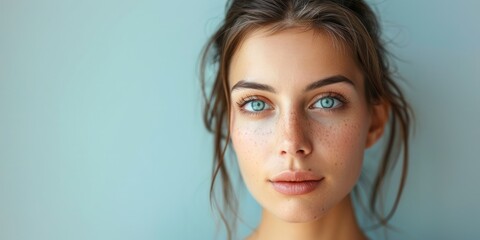 Natural young woman with freckles - A captivating close-up portrait of a young woman with freckles, reflecting natural beauty and simplicity