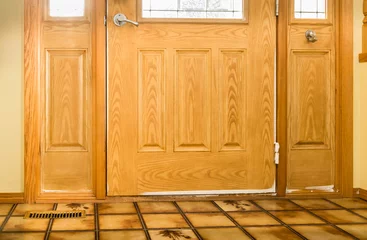 Fotobehang Freezind door and door hinge during extreem  low temperature in winter season © vadimgouida