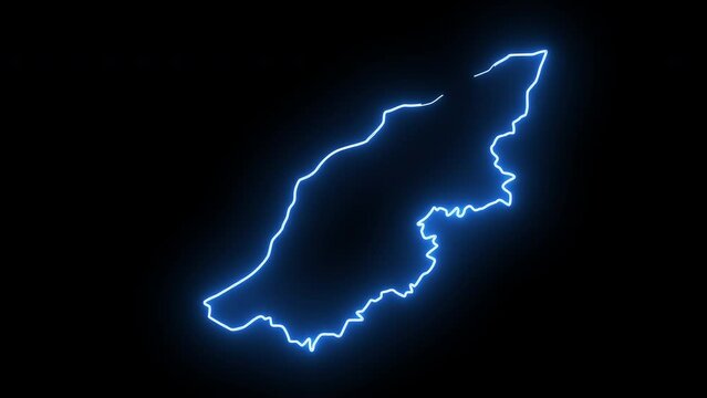 map of Mostaganem in algeria with glowing neon effect