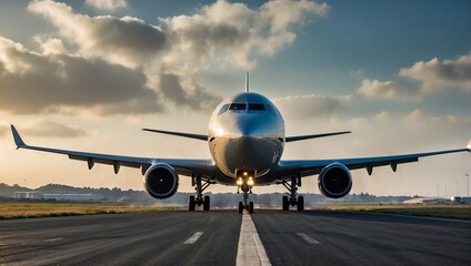 Fototapeta na wymiar An airplane taking off from an airport runway