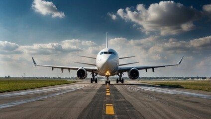 Fototapeta na wymiar An airplane taking off from an airport runway