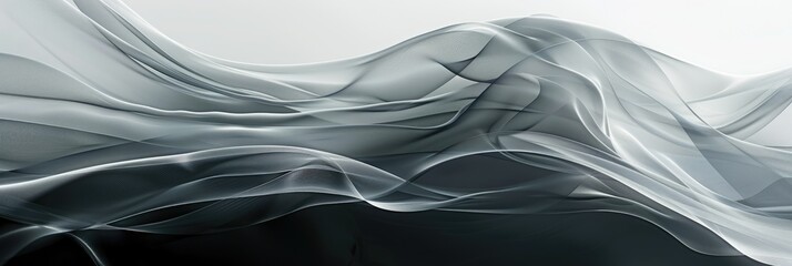 Abstract monochromatic fluid fabric waves - A serene monochromatic image presenting fluid waves resembling elegant fabric, conveying a sense of calm and sophistication