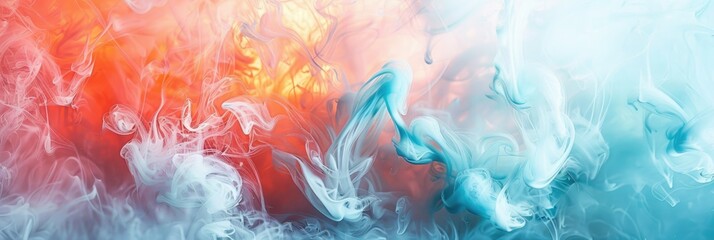 Vibrant smoke waves clashing and blending - This high-resolution image captures the mesmerizing dance of colorful smoke waves in red and turquoise hues, blending into each other