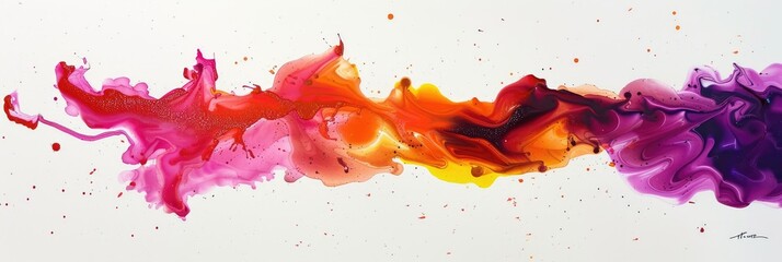 Vibrant acrylic paint splash on canvas - A dynamic and colorful acrylic paint splash art, conveying movement and creativity on a white canvas