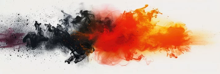 Foto op Canvas Abstract black and red smoke art design - An abstract design featuring black and red smoke intertwining against a white backdrop expressing chaos © Tida