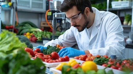 Food quality control expert inspecting specimens of groceries in the laboratory